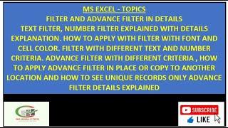 How to Use Filter and Advance Filter in Ms Excel | in Hindi | Topics -14