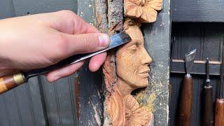 WOOD CARVING AN OLDER WOMAN