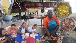 The Weather Couldn't Stop Us Cooking For Our Guest|Red Rice Fry Chicken Curry Goat & Pineapple juice