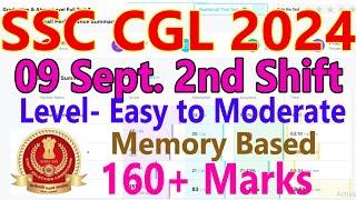 SSC CGL Memory Based Paper 9th Sep 2024 Shift 2 | SSC CGL Tier 1 Exam Analysis 2024 Today Questions