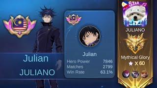 JULIAN SOLO RANK IN MYTHICAL GLORY - NO EDIT FULL GAMEPLAY - Mobile Legends