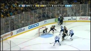 Milan Lucic hits Mark Stuart then Dustin Byfuglien drops Lucic {Dual-Feed}