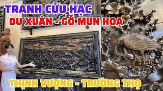 Bức Tranh Cửu Hạc du Xuân gỗ Mun hoa | Sự thịnh vượng, trường thọ, giàu ý nghĩa trong phong thủy