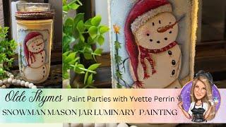 Snowman Mason Jar Luminary Step by Step Acrylic Painting Tutorial #acrylicpaintingtutorial