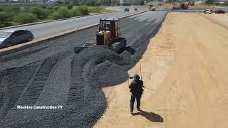 Action Building Road ,Spreading Gravel Cutting Stone ,Bulldozer Pushing ,Dump Truck Unloading Gravel