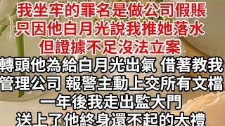 我坐牢的罪名是做公司假賬，只因他白月光說我推她落水 但證據不足沒法立案 ，轉頭他為給白月光出氣，借著教我管理公司 報警主動上交了所有文檔，一年後我走出監大門送上了他終身還不起的大禮