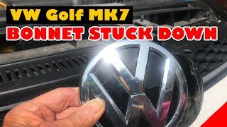 VW Golf Mk7 bonnet stuck down and DIY method to release the lock and open the hood.