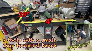 Space saver rotating tool bench. 7 tools on 1 bench  #diy #dreamgarage #toolstorage #casters