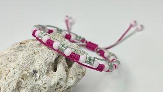 How to Make Double Lark's Head Knot Macrame Bracelet Two Color With Beads