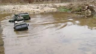 RC URAL 4320 Radio Box and OSHKOSH 6x6 Cargo in Deep Water Crossing Action