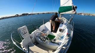 Solo sailing practice - Oakland Estuary - Ericson 27 sloop sailboat. Sailing California - Bay Area