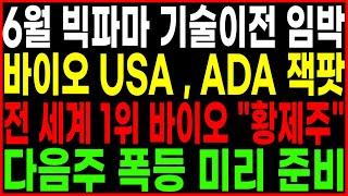 ⭐6월 빅파마 기술이전 임박 바이오 USA, ADA 잭팟 전 세계 1위 바이오 "황제주" 다음주 폭등 미리 준비 바이오관련주 비만치료제관련주 비만치료제대장주 주가 주가전망 광수