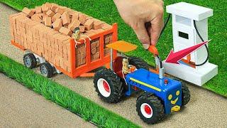 diy tractor mini petrol pump | Diy tractor making heavy trolley loading mini bricks | Mini Creative