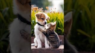cute puppy and a kitten playing and fighting #dog #puppy #cat #kitten #dogvscat #trending #shorts