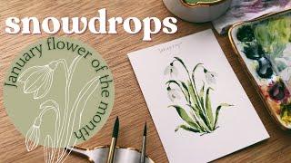 Watercolor snowdrops - January birth month flower