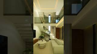 DISEÑO CON DOBLE ALTURA  DISEÑO DE ESCALERAS + ESTANCIA #arquitectura #diseñodeinteriores #diseño