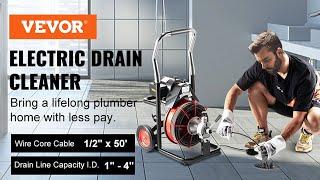 VEVOR Drain Cleaner Machine - 15m x 13mm Cable 370W w/Cutters