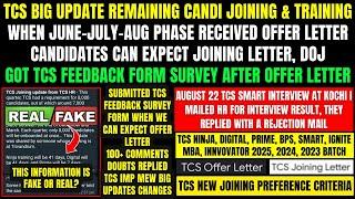 TCS BIG UPDATE, REMAINING JOINING, TRAINING, RESULTS, FEEDBACK FORM, OFFER LETTER, ONBOARDING IN OCT