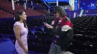 Stephen Colbert films an improvised act with Alexandria Ocasio-Cortez (D-NY) at the DNC