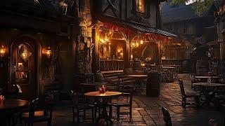 Medieval Outdoor Tavern Ambience | Relaxing Music with Crackling Sounds for Sleep and Concentration