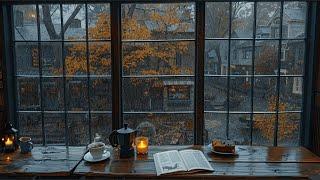 Soft Jazz Relaxing Music ️ Cozy Autumn Coffee Shop Ambience with Rain Sounds to Work, Focus, Study