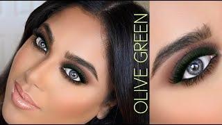 DARK OLIVE GREEN SMOKEY EYE MAKEUP & NUDE LIPS