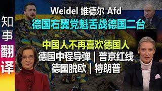 德国右翼Afd党魁维德尔Weidel舌战德国二台ZDF: 中国人不再喜欢德国人 | 德国向乌克兰提供中程导弹 | 普京红线 | 德国脱欧 | 特朗普 | 主持人数度粗鲁打断