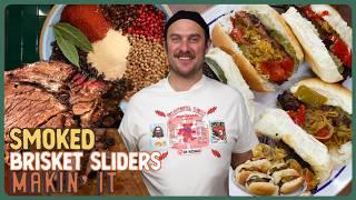 Brad Smokes BEEF BRISKET Sandwich! Perfect with Peppers, Pickles & Onions | Makin' It! | Brad Leone