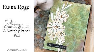 Paper Rose | Cracked 6x6 Stencil | Embellishments for you Pattern Paper | Card Making Tutorial