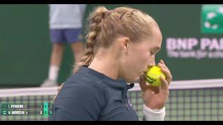 MIRRA ANDREEVA REPEATEDLY SMELLING THE BALLS VS RYBAKINA | INDIAN WELLS R16 MARCH 11, 2025