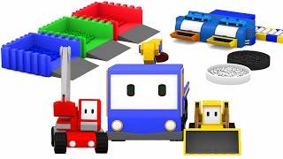 Mixing colors with Tiny Trucks: bulldozer, crane, excavator , Educational cartoon 