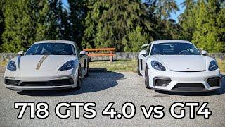 2022 Porsche 718 Cayman GTS 4.0 vs 2022 Porsche 718 Cayman GT4 - Head to Head Review!