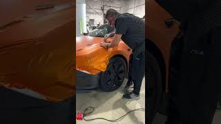 ASMR Tesla Fender Wrap | Satin Chrome Orange Vinyl & Contour Tips