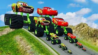 Big & Small Monster Truck ZOMBIE Mcqueen vs Monster Truck Lightning Mcqueen vs DOWN OF DEATH