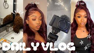 VLOG: CHLL DY IN MY LIFE | self care day | new hair |  dog mom | makeup | snowed in +more