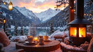 Cozy Winter Atmosphere  Warm Fireplace with Soothing Piano Music  Snowy Winter Atmosphere 