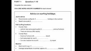 Advice On Surfing Holidays IELTS Listening  Test 3 Best Listening New Listening 2025