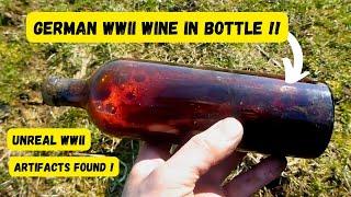 WW2 artifact treasure found while metal detecting WW2 battlefield. German WW2 wine bottle intact !