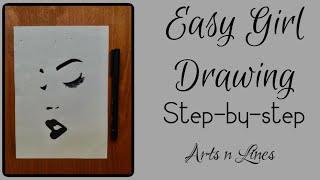 Easy Girl drawing | step-by-step | easy for beginners | Arts n Lines| #25  #shorts