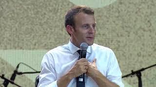 Keturah King interviews President Emmanuel Macron at the ( Fela) Kuti New Afrika Shrine