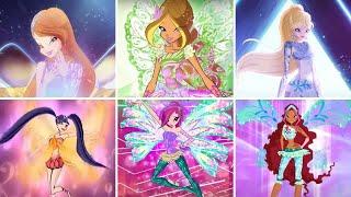 Winx Club - All Transformations Up To Cosmix in Split Screen! HD!