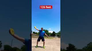 126 feet. 1.6 kg discuss 3 pounds. High school discuss