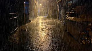 Having a Good Sleep Instantly with Heavy Rain in Deep Empty Alley at Night - Relaxing Rain Sounds