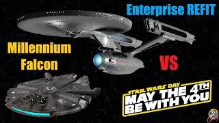 Star Wars Day Millennium Falcon VS ST3 Enterprise Refit - Both Ways - Star Trek Starship Battles