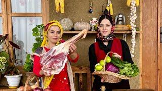 IRAN Rural Life in Rainy Mountain Village | Cooking Lamb Stew and Rice