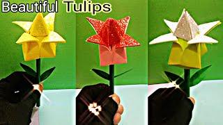 How to make paper tulip flower ll Paper tulip flower craft