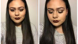 Vampy Holiday Glam | Deep Red Lips + Neutral Glitter Eyes 