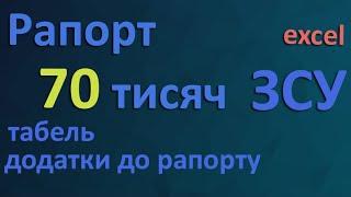 Рапорт на додаткову винагороду 70 тисяч ЗСУ ексель