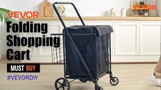 VEVOR Folding Shopping Cart, 330LBS Large Capacity, 360° Swivel Wheels, Dense Metal Mesh Base