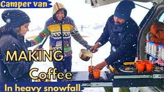 Ep20Making COFFEE in Heavy SNOWFALL at PANGONG LAKE In our CAMPERVANNever seen before such Morning